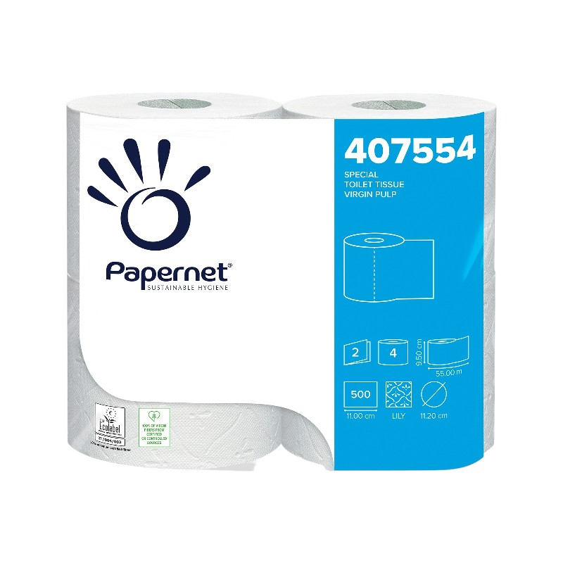 Toilettenpapier - 2-lagig - Reine Zellulose - Weiß - 55 m - 500 Blatt - Packung mit 60 Rollen